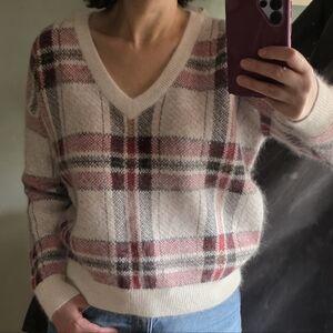 red/white plaid angora sweater
